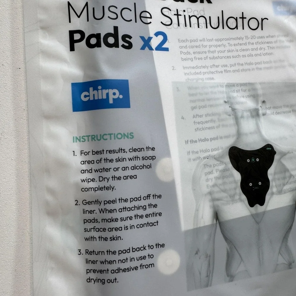 Chirp Halo Upper Back Muscle Stimulator Pads X2 Black Reusable Washable New